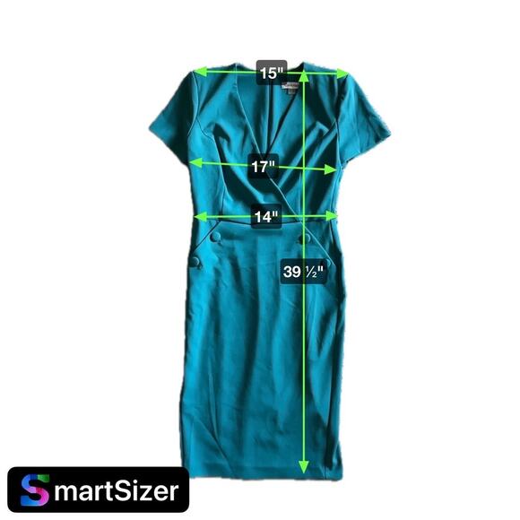 CALVIN KLEIN Short Sleeve Side Button-Trim Career Sheath Dress Teal - Size 4 NWT - Picture 11 of 11